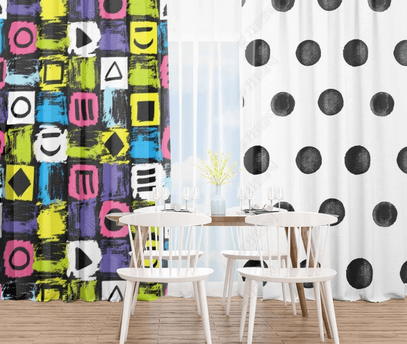 3D Abstract Color Geometry Curtains and Drapes LQH 2- Jess Art Decoration