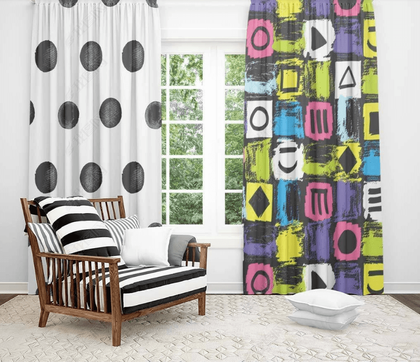 3D Abstract Color Geometry Curtains and Drapes LQH 2- Jess Art Decoration