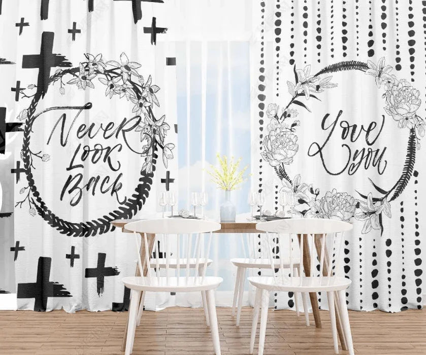 3D Fashion Black White English Geometry Curtains and Drapes LQH 5- Jess Art Decoration