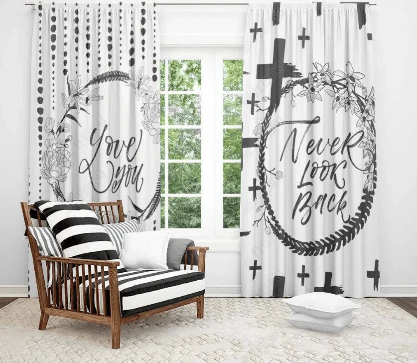 3D Fashion Black White English Geometry Curtains and Drapes LQH 5- Jess Art Decoration