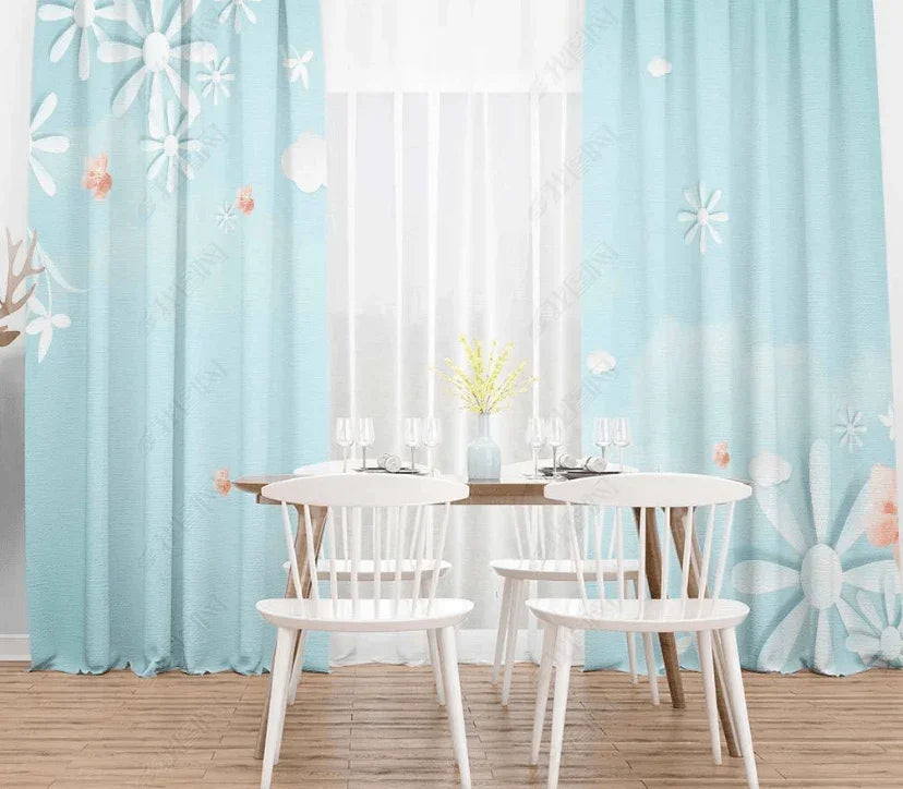3D Blue Floral Curtains and Drapes LQH 22- Jess Art Decoration