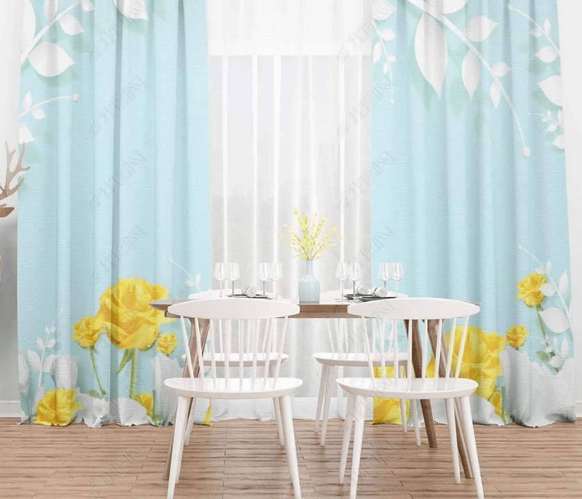3D Yellow Floral White Leaves Curtains and Drapes LQH 26- Jess Art Decoration