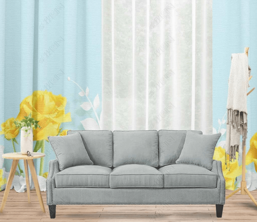 3D Yellow Floral White Leaves Curtains and Drapes LQH 26- Jess Art Decoration