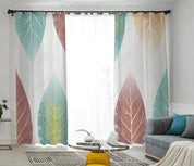 3D Hand Drawn Green Pink Leaf Curtains and Drapes LQH 280- Jess Art Decoration
