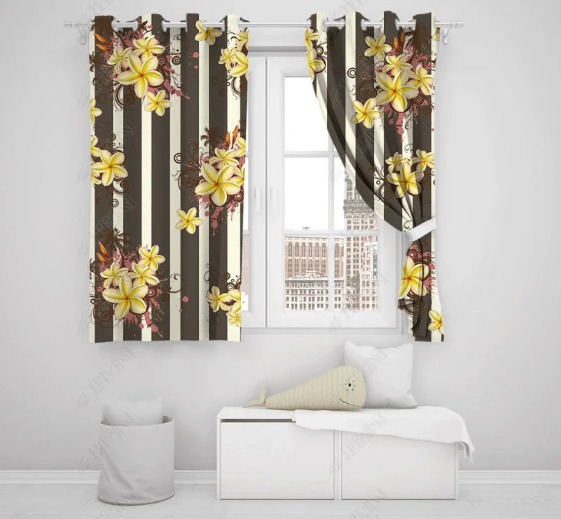 3D Hand Drawn Yellow Floral Stripes Curtains and Drapes LQH 354- Jess Art Decoration