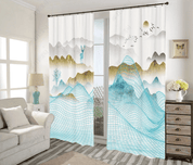 3D Abstract Blue Mountain Curtains and Drapes LQH 430- Jess Art Decoration