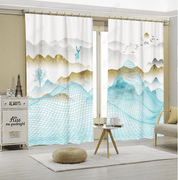 3D Abstract Blue Mountain Curtains and Drapes LQH 430- Jess Art Decoration