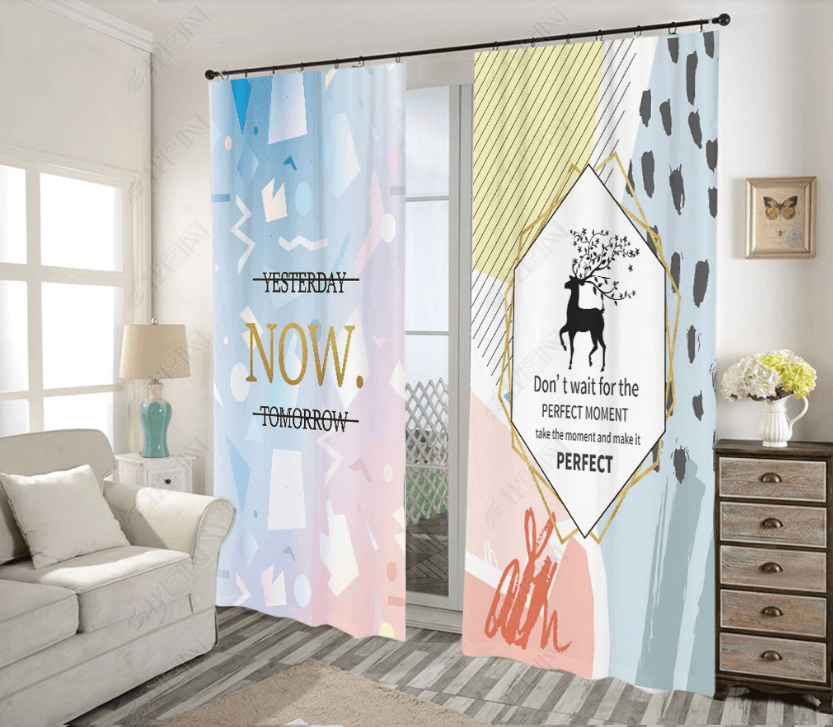 3D Abstract Color Geometric Elk Curtains and Drapes LQH 5- Jess Art Decoration