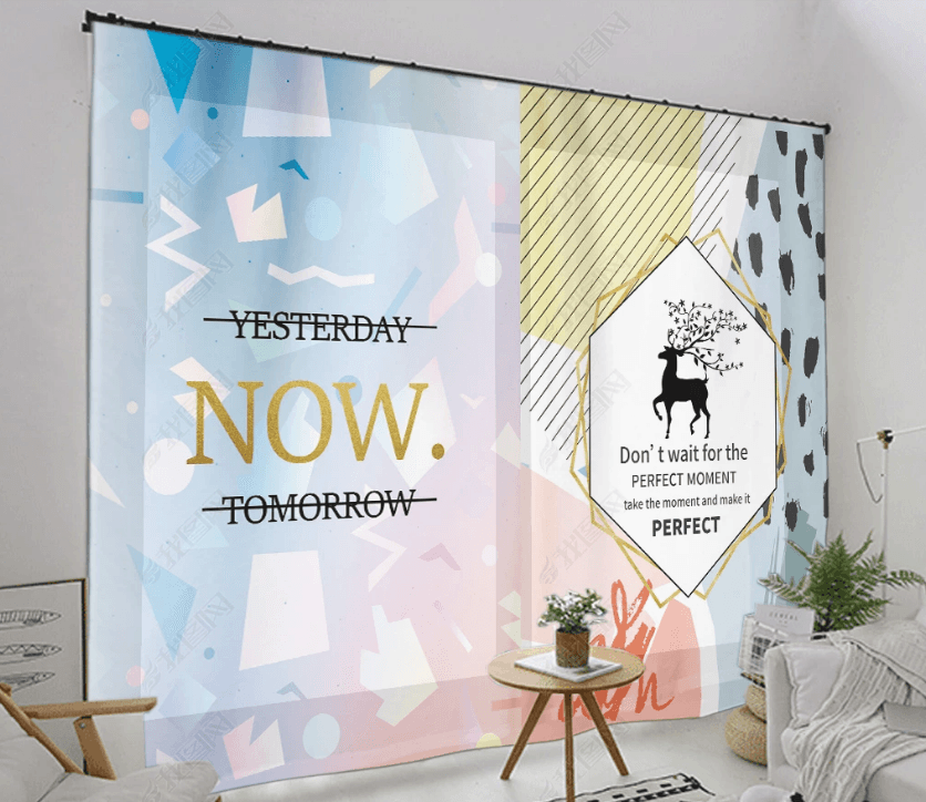3D Abstract Color Geometric Elk Curtains and Drapes LQH 5- Jess Art Decoration