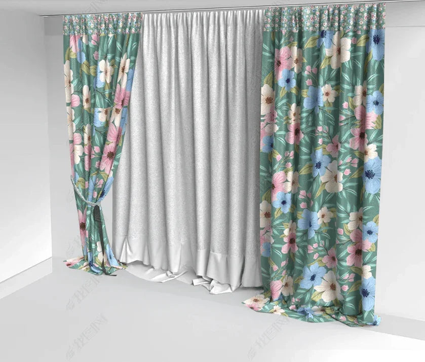 3D Hand Drawn Floral Leaves Curtains and Drapes LQH 6- Jess Art Decoration