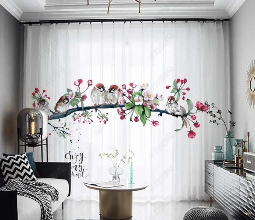3D Watercolor Peach Blossom Branch Bird Curtains and Drapes LQH 34- Jess Art Decoration