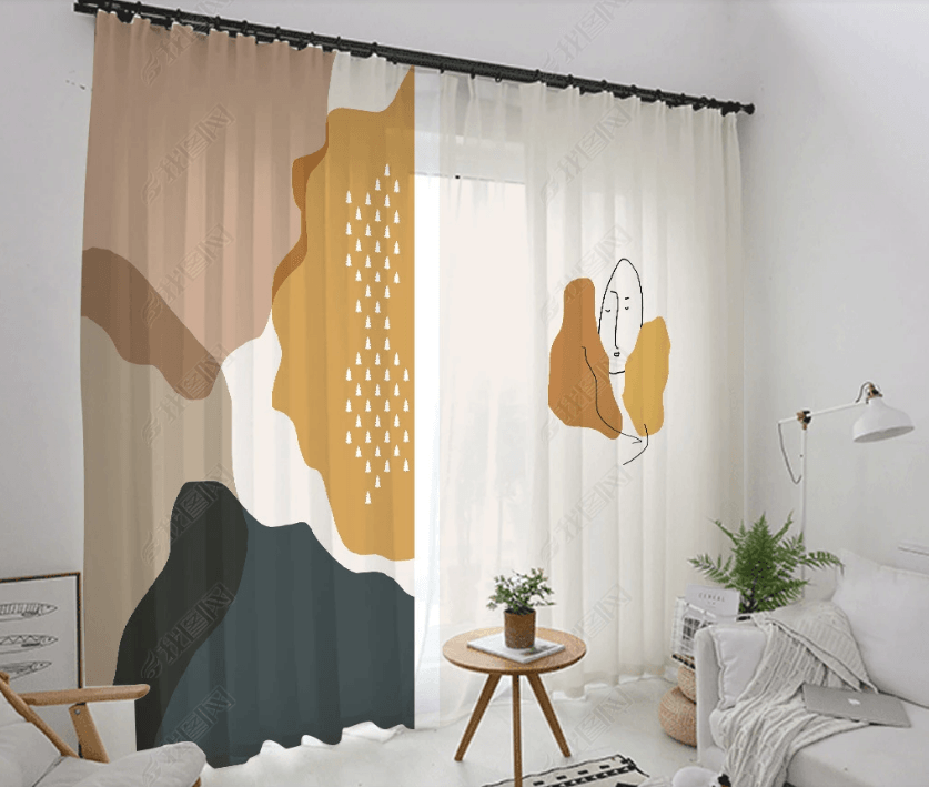 3D Abstract Brown Geometric Pattern Curtains and Drapes LQH 5- Jess Art Decoration