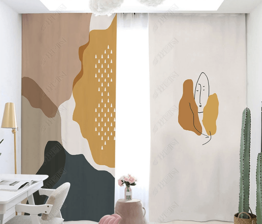 3D Abstract Brown Geometric Pattern Curtains and Drapes LQH 5- Jess Art Decoration