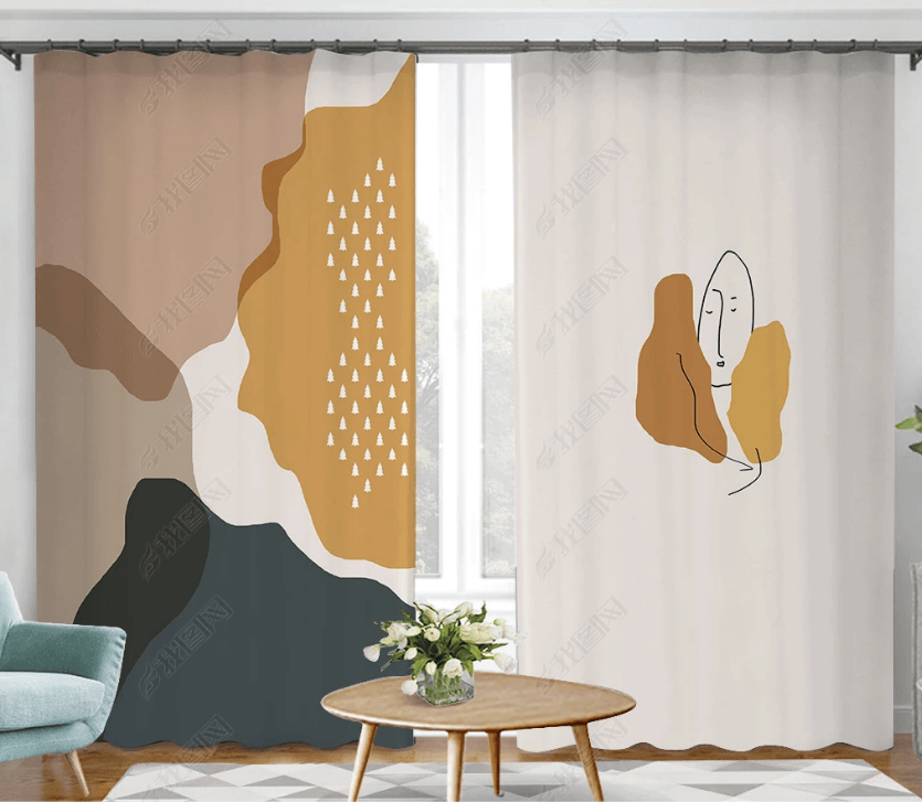 3D Abstract Brown Geometric Pattern Curtains and Drapes LQH 5- Jess Art Decoration