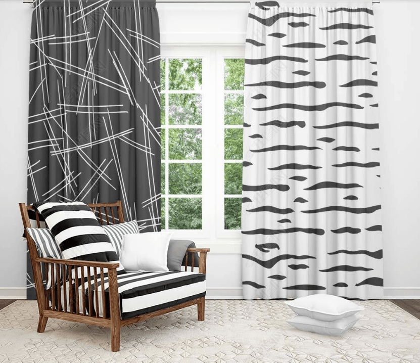 3D Abstract Black Geometry Curtains and Drapes LQH 80- Jess Art Decoration