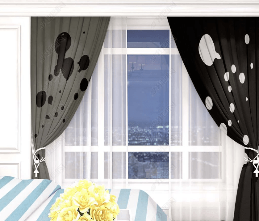 3D Abstract Black Geometric Pattern Curtains and Drapes LQH 104- Jess Art Decoration