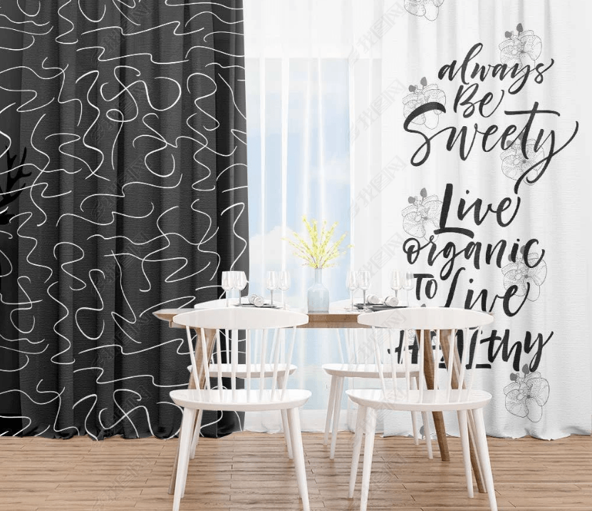 3D Abstract Black Geometric English Alphabet Curtains and Drapes LQH 119- Jess Art Decoration
