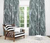 3D Tropical Grey Leaf Pattern Curtains and Drapes LQH 125- Jess Art Decoration