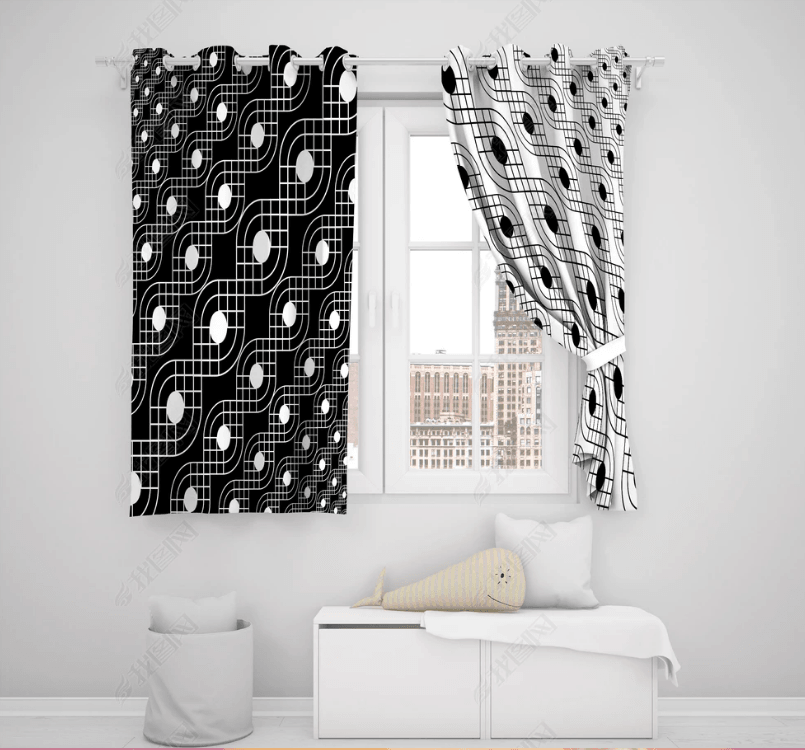 3D Abstract Black Geometric Pattern Curtains and Drapes LQH 145- Jess Art Decoration