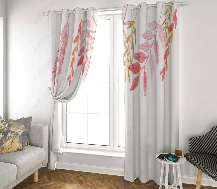 3D Hand Drawn Pink Leaf Pattern Curtains and Drapes LQH 200- Jess Art Decoration