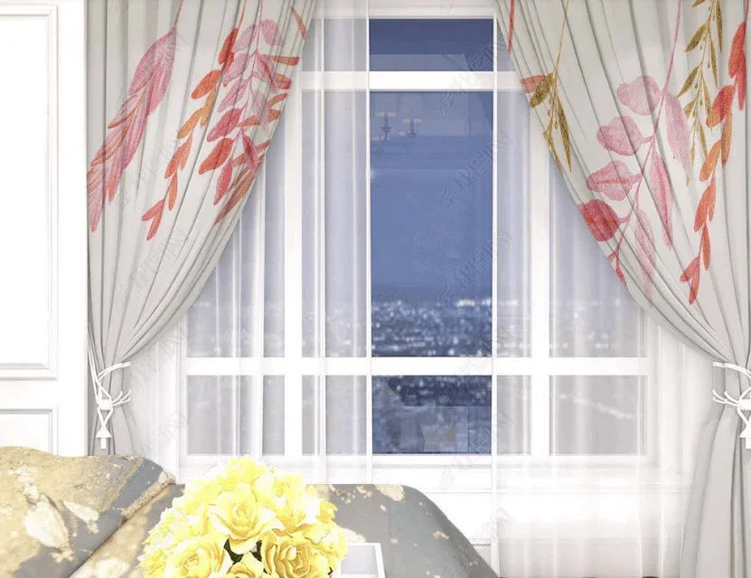 3D Hand Drawn Pink Leaf Pattern Curtains and Drapes LQH 200- Jess Art Decoration
