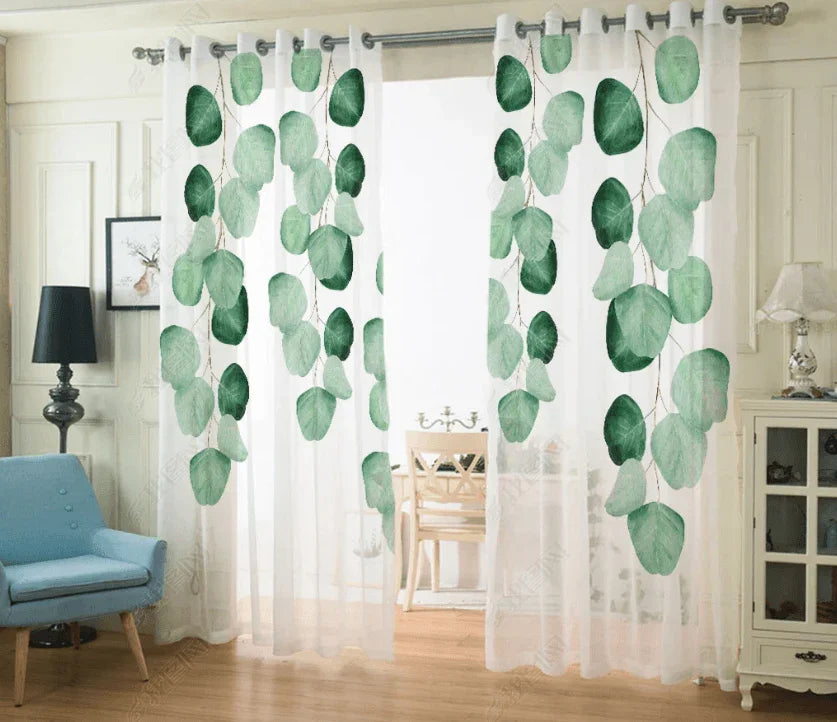 3D Watercolor Green Leaf Curtains and Drapes LQH 214- Jess Art Decoration