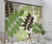 3D Hand Drawn Green Yellow Leaf Curtains and Drapes LQH 277- Jess Art Decoration