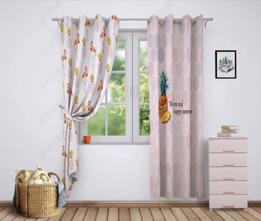 3D Hand Drawn Flamingo Pineapple Curtains and Drapes LQH 17- Jess Art Decoration