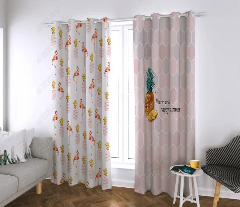 3D Hand Drawn Flamingo Pineapple Curtains and Drapes LQH 17- Jess Art Decoration
