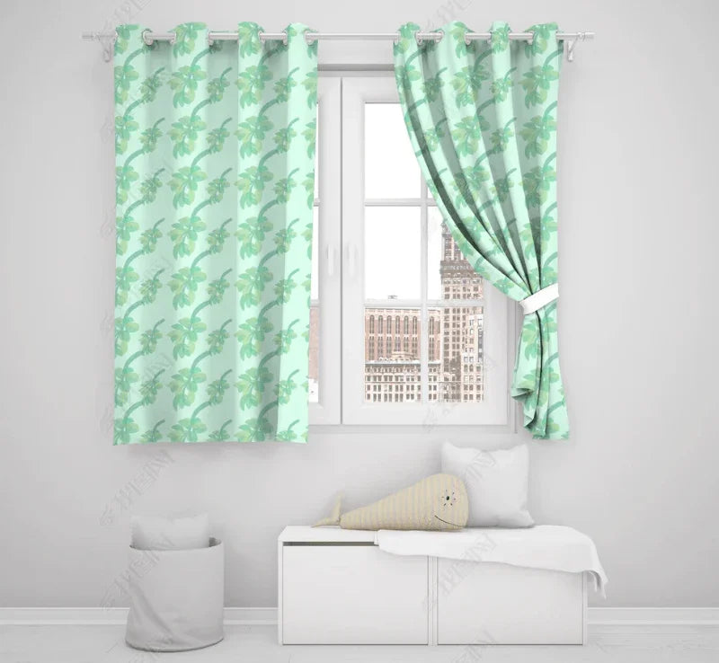 3D Watercolor Green Leaf Curtains and Drapes LQH 24- Jess Art Decoration