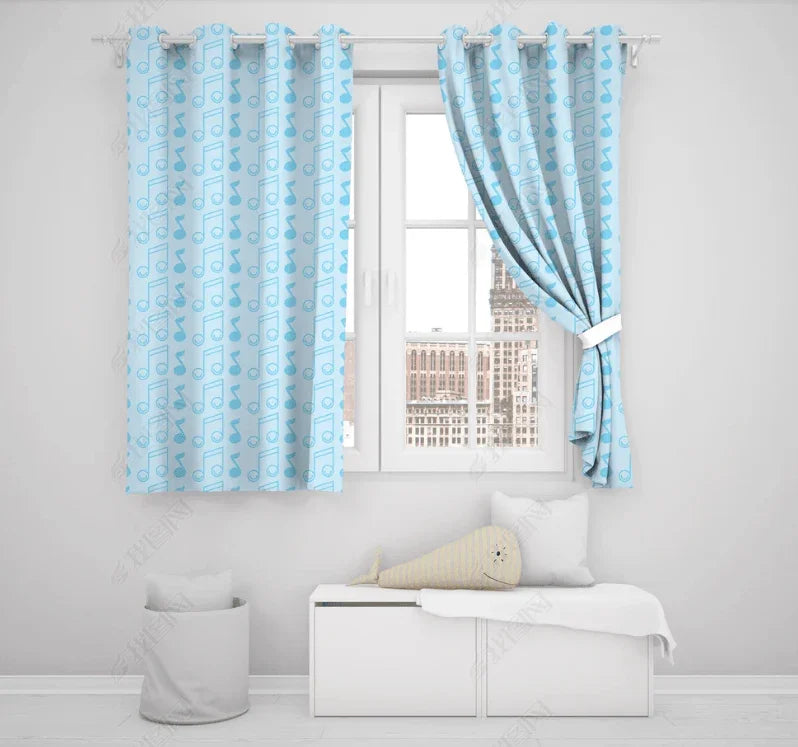 3D Hand Drawn Blue Notes Curtains and Drapes LQH 30- Jess Art Decoration