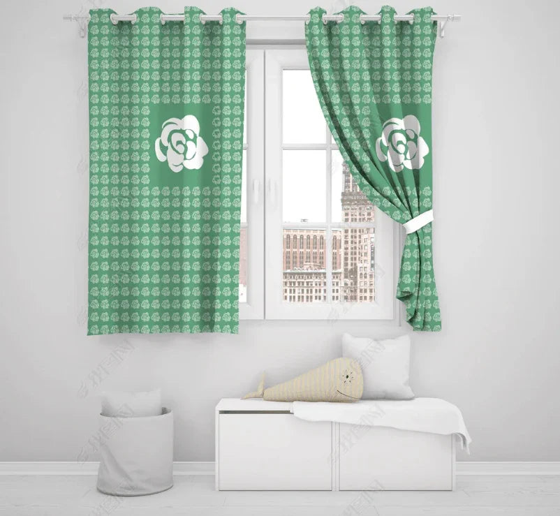3D Hand Drawn Green Floral Curtains and Drapes LQH 36- Jess Art Decoration