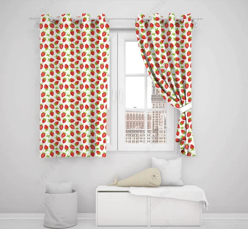 3D Hand Drawn Fruit Strawberry Curtains and Drapes LQH 48- Jess Art Decoration