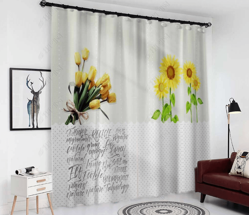 3D Yellow Sunflower Tulip Floral Curtains and Drapes LQH 30- Jess Art Decoration
