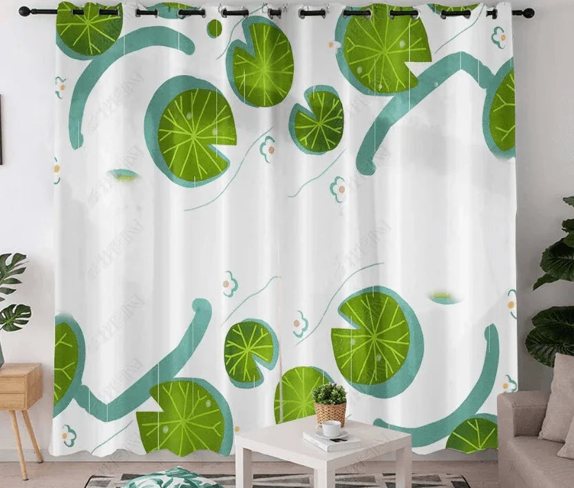 3D Hand Drawn Green Lotus Leaf Curtains and Drapes LQH 52- Jess Art Decoration