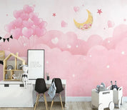 3D Cartoon Pink Cloud Moon Balloon Wall Mural Wallpaper LQH 62- Jess Art Decoration