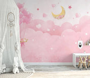 3D Cartoon Pink Cloud Moon Balloon Wall Mural Wallpaper LQH 62- Jess Art Decoration