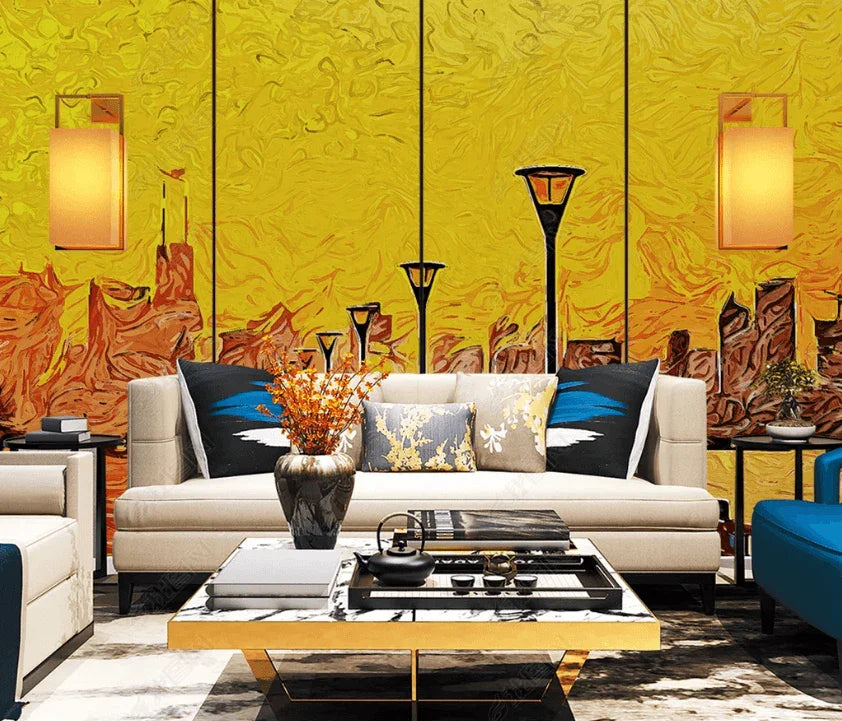 3D Hand Drawn Street Lamp Oil Painting Wall Mural Wallpaper LQH 87- Jess Art Decoration