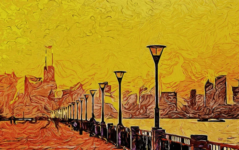 3D Hand Drawn Street Lamp Oil Painting Wall Mural Wallpaper LQH 87- Jess Art Decoration