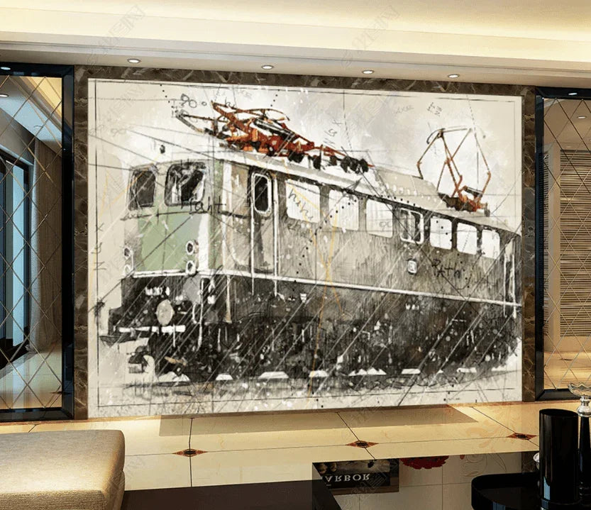 3D Watercolor Tram Wall Mural Wallpaper LQH 24- Jess Art Decoration