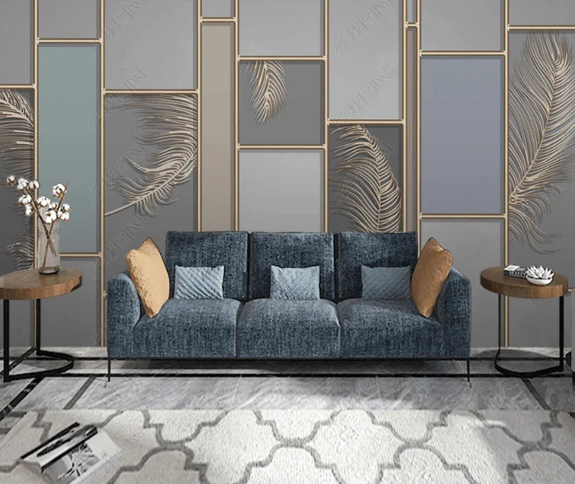 3D Relief Geometric Feather Wall Mural Wallpaper LQH 42- Jess Art Decoration