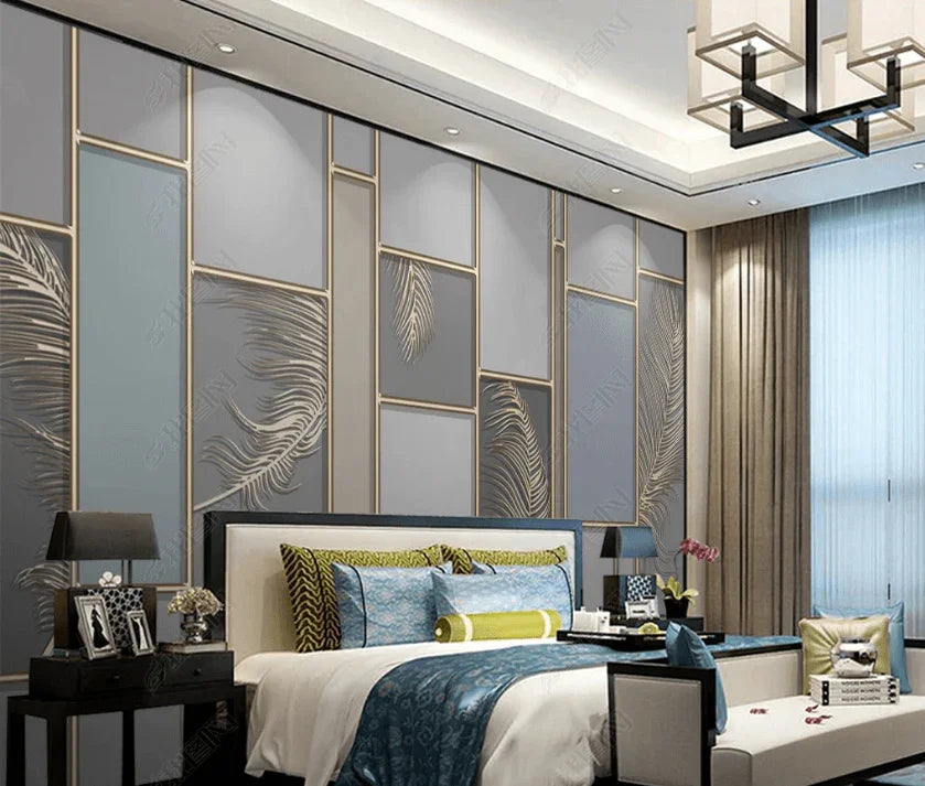 3D Relief Geometric Feather Wall Mural Wallpaper LQH 42- Jess Art Decoration