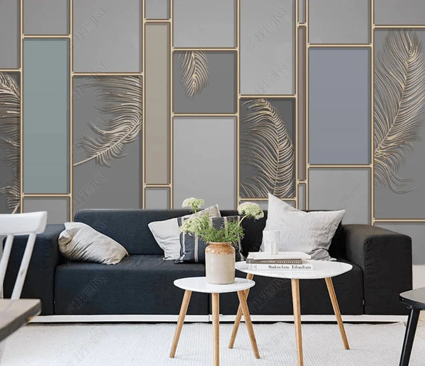 3D Relief Geometric Feather Wall Mural Wallpaper LQH 42- Jess Art Decoration