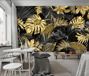3D Tropical Golden Leaf Wall Mural Wallpaper LQH 67- Jess Art Decoration