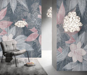 3D Hand Drawn Pink Floral Leaves Wall Mural Wallpaper LQH 88- Jess Art Decoration