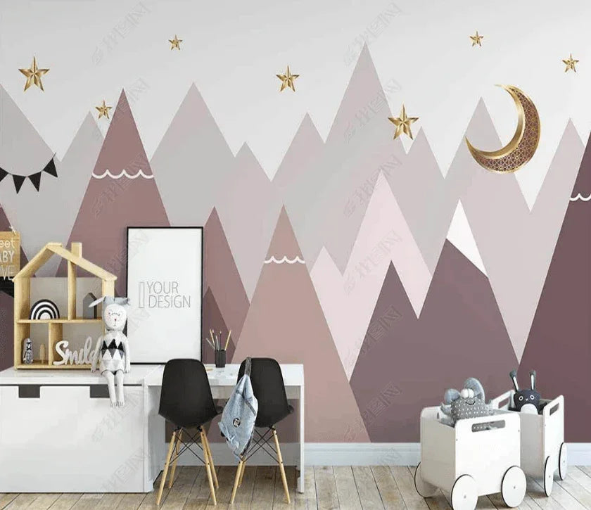 3D Hand Drawn Geometry Mountain Star Moon Wall Mural Wallpaper LQH 12- Jess Art Decoration