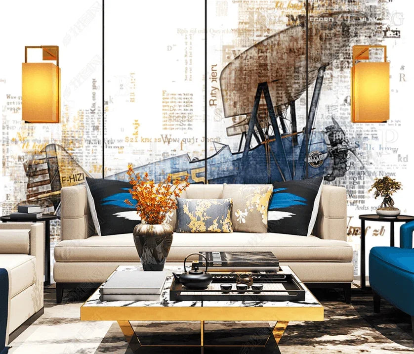 3D Hand Drawn Retro Airplane Wall Mural Wallpaper LQH 156- Jess Art Decoration