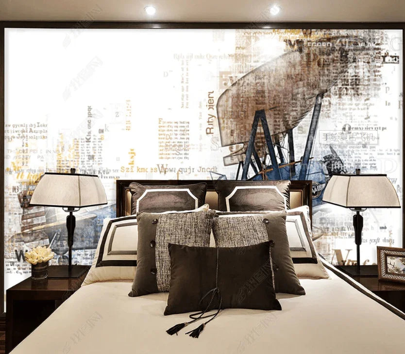 3D Hand Drawn Retro Airplane Wall Mural Wallpaper LQH 156- Jess Art Decoration