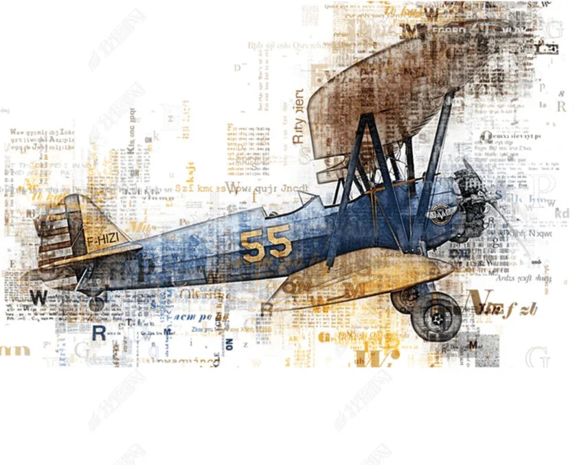 3D Hand Drawn Retro Airplane Wall Mural Wallpaper LQH 156- Jess Art Decoration