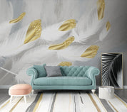 3D Hand Drawn White Golden Feather Wall Mural Wallpaper LQH 59- Jess Art Decoration